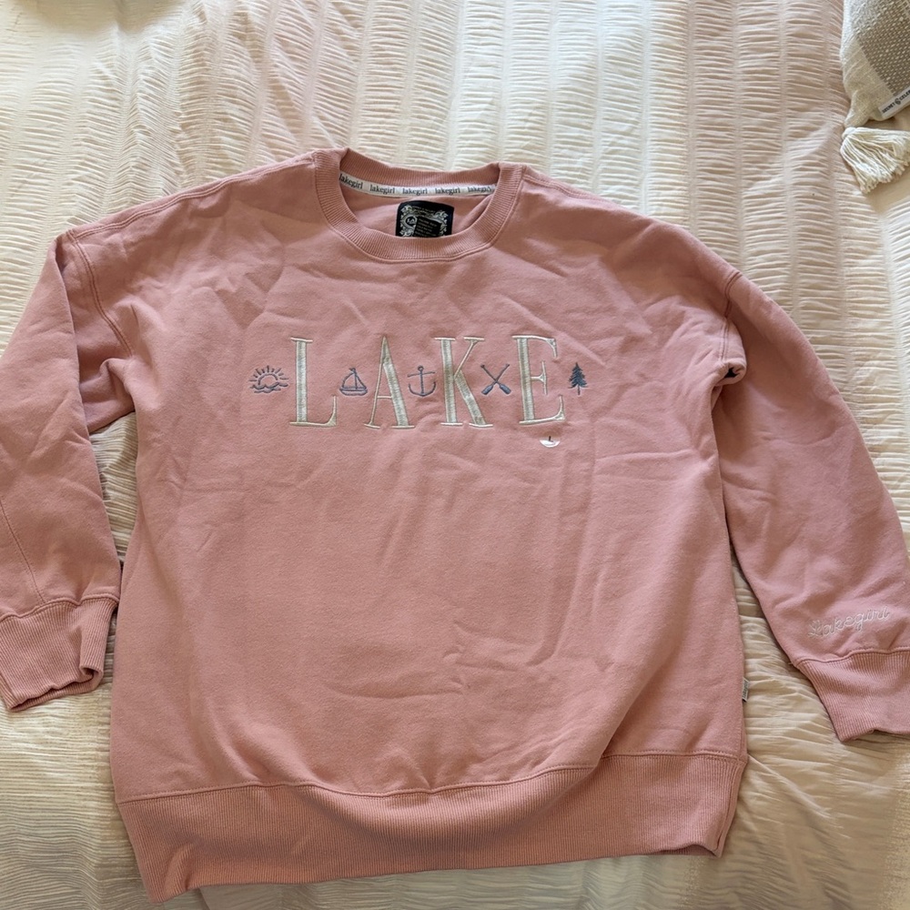 Lakegirl Embroidered Pink Crewneck Sleeve Detail